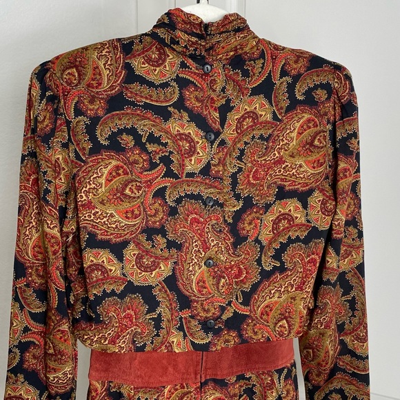VTG Union Made Paisley Dress w/Suede Trim B1 - Picture 10 of 16